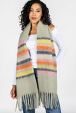 Cest Moi Plush Stripe Tassel Scarf Sage