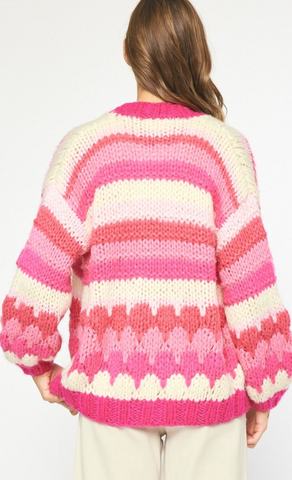 Entro Chunky Knit Cardigan Pink