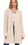 Zenana Hooded Pocket Cardigan Sand