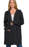 Zenana Hooded Pocket Cardigan Black