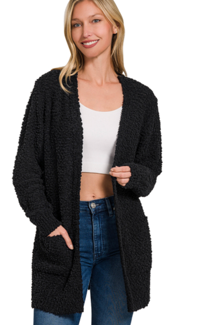 Zenana Popcorn Cardigan Black