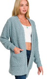 Zenana Popcorn Cardigan Blue Grey