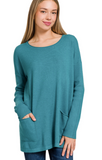 Zenana Front Pocket Sweater Heather Teal