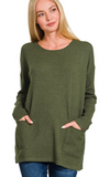 Zenana Front Pocket Sweater Heather Olive