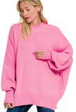 Zenana Oversized Pullover Candy Pink