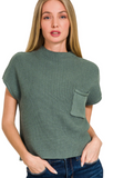 Zenana Mock Cropped Sweater Ash Jade