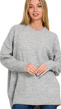 Zenana Melange Pocket Sweater Heather Grey