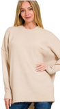 Zenana Melange Pocket Sweater Heather Beige