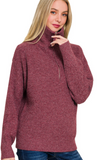 Zenana Half Zip Sweater Cabernet