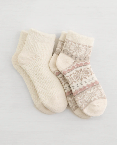 Lemon 2pk Snow Day Low Cut Socks Taupe