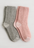 Lemon 2pk Sweater Knit Crew Socks Pink