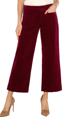 Liverpool Crop Cord Wide Leg Pant Ruby