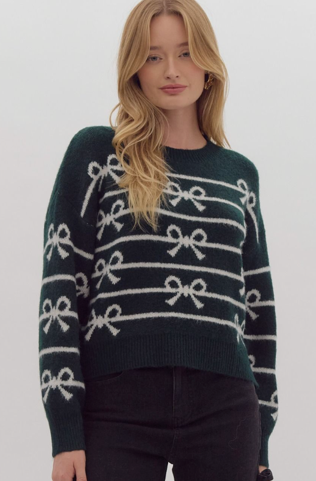 Entro Stripe With Bows Pullover Pine