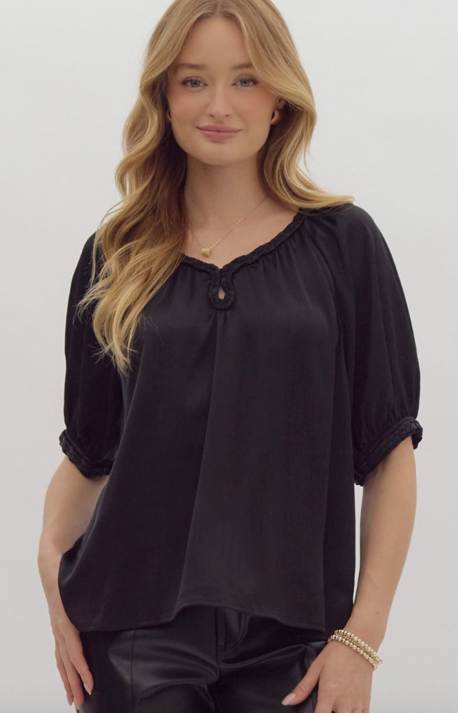 Entro Satin V Neck Blouse Black