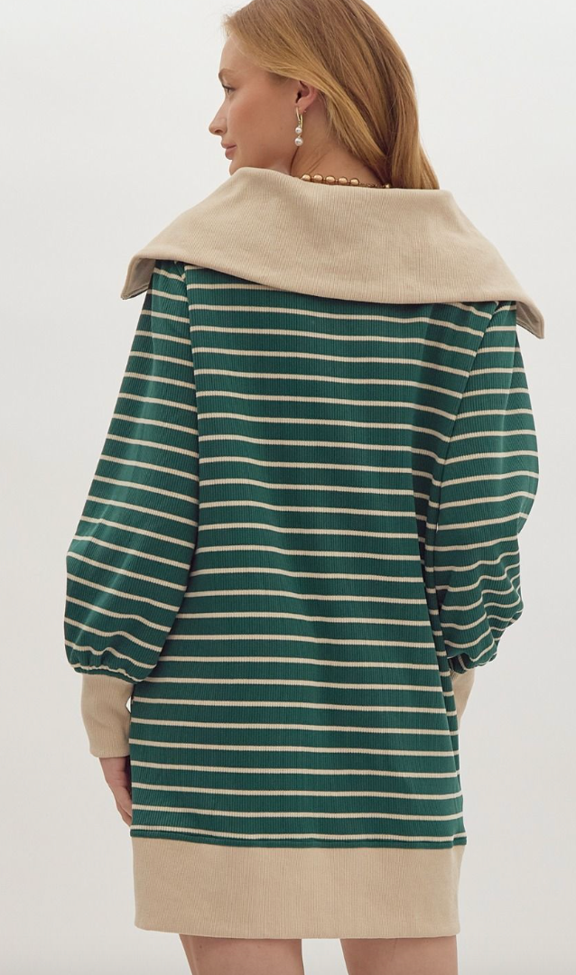 Entro Stripe Zip Dress In Green