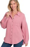 Zenana Cotton Button Down Rose