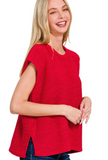 Zenana Side Slit Sweater Vest Ruby