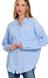 Zenana Cotton Button Down Spring Blue