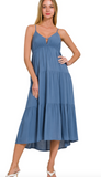 Zenana Tiered Cami Dress Dusty Blue