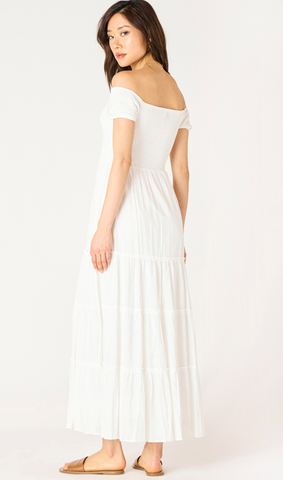 Dex Smocked Tiered Midi Dress White