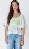 Dex Crochet Flutter Sleeve Blouse Ivory Lime