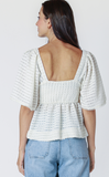 Dex Crochet Flutter Sleeve Blouse Ivory Lime