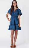 Dex Tiered Denim Mini Dress Med Indigo