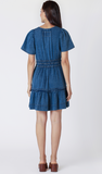 Dex Tiered Denim Mini Dress Med Indigo