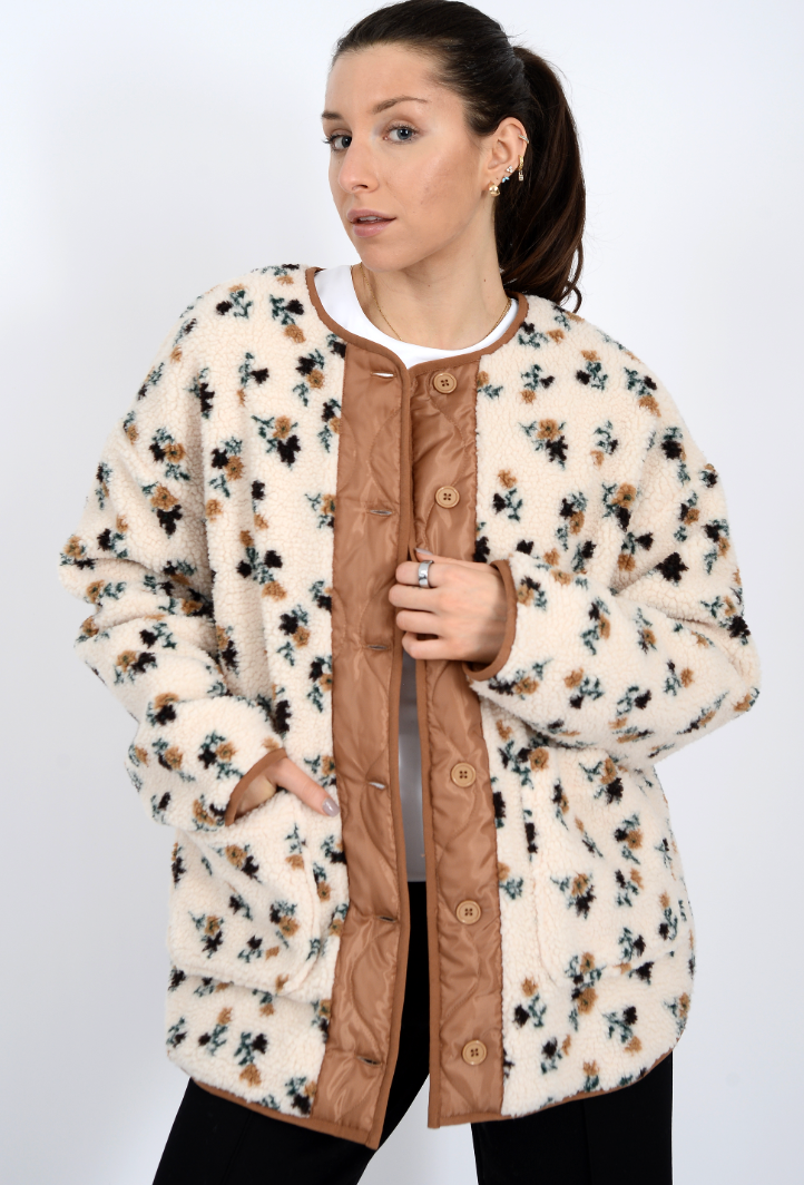 RD Style Sophia Sherpa Button Jacket Cream Floral