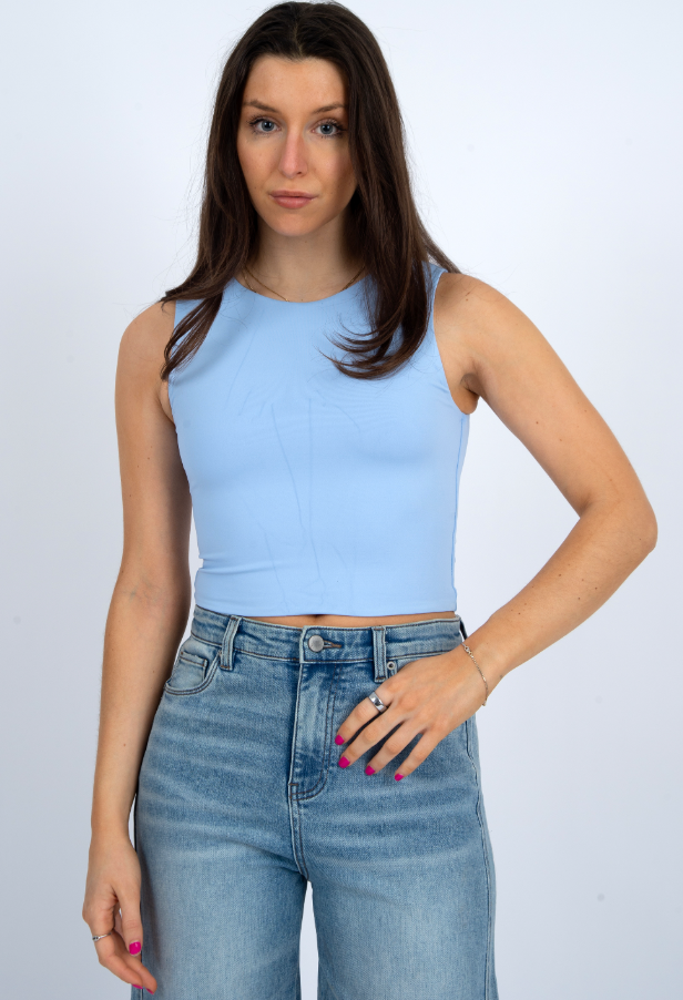 RD Style Roxanna Sleeveless Crew Tank Blue Shadow