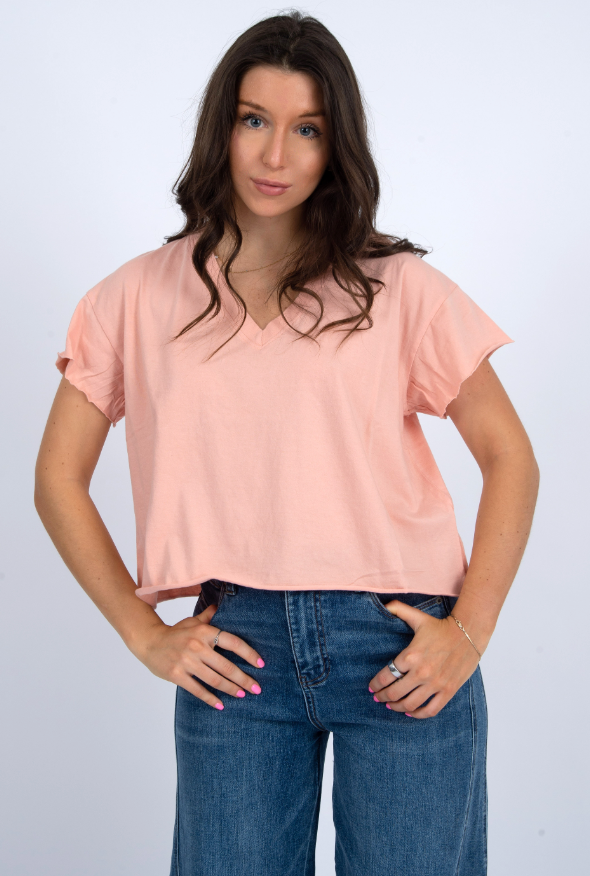 RD Style Tara V Neck Tee Dusty Peach
