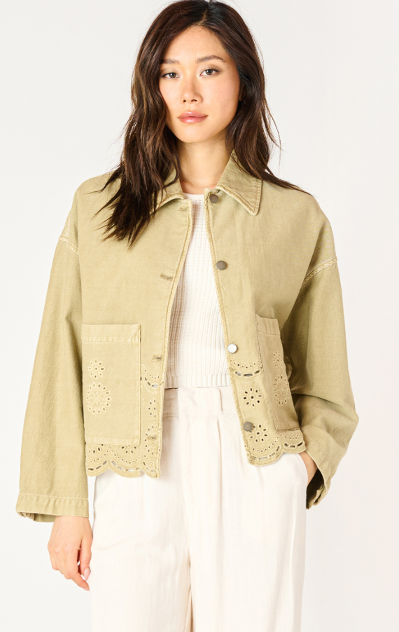 Dex Eyelet Denim Jacket Light Sage