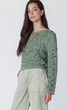 Dex Back Button Crochet Top Sage