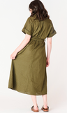 Black Tape Belted Midi Dress Olive Green