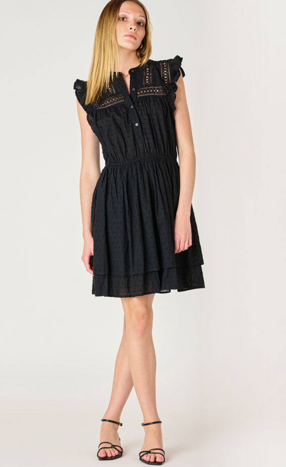 Dex Swiss Dot Mini Dress Black