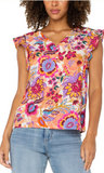 Liverpool Flutter Sleeve Button Blouse Floral Paradise