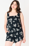 Black Tape Square Neck Tank Black Floral