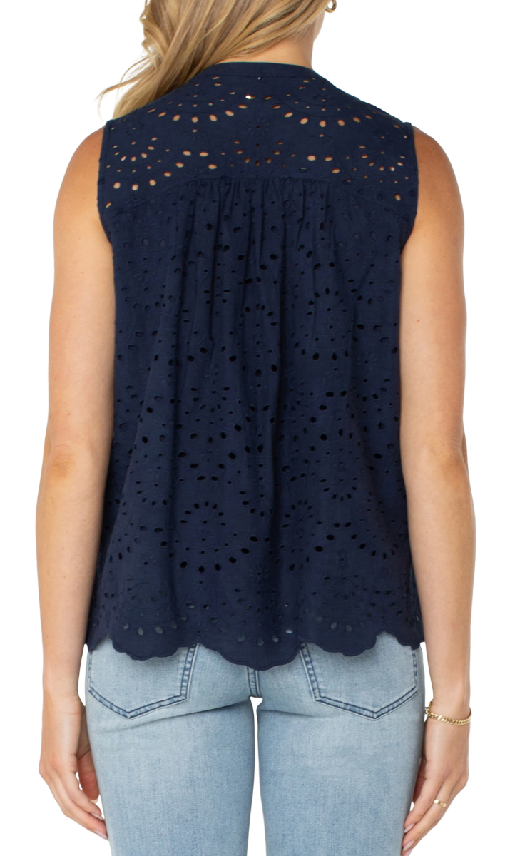 Liverpool Sleeveless Pintuck Blouse Navy