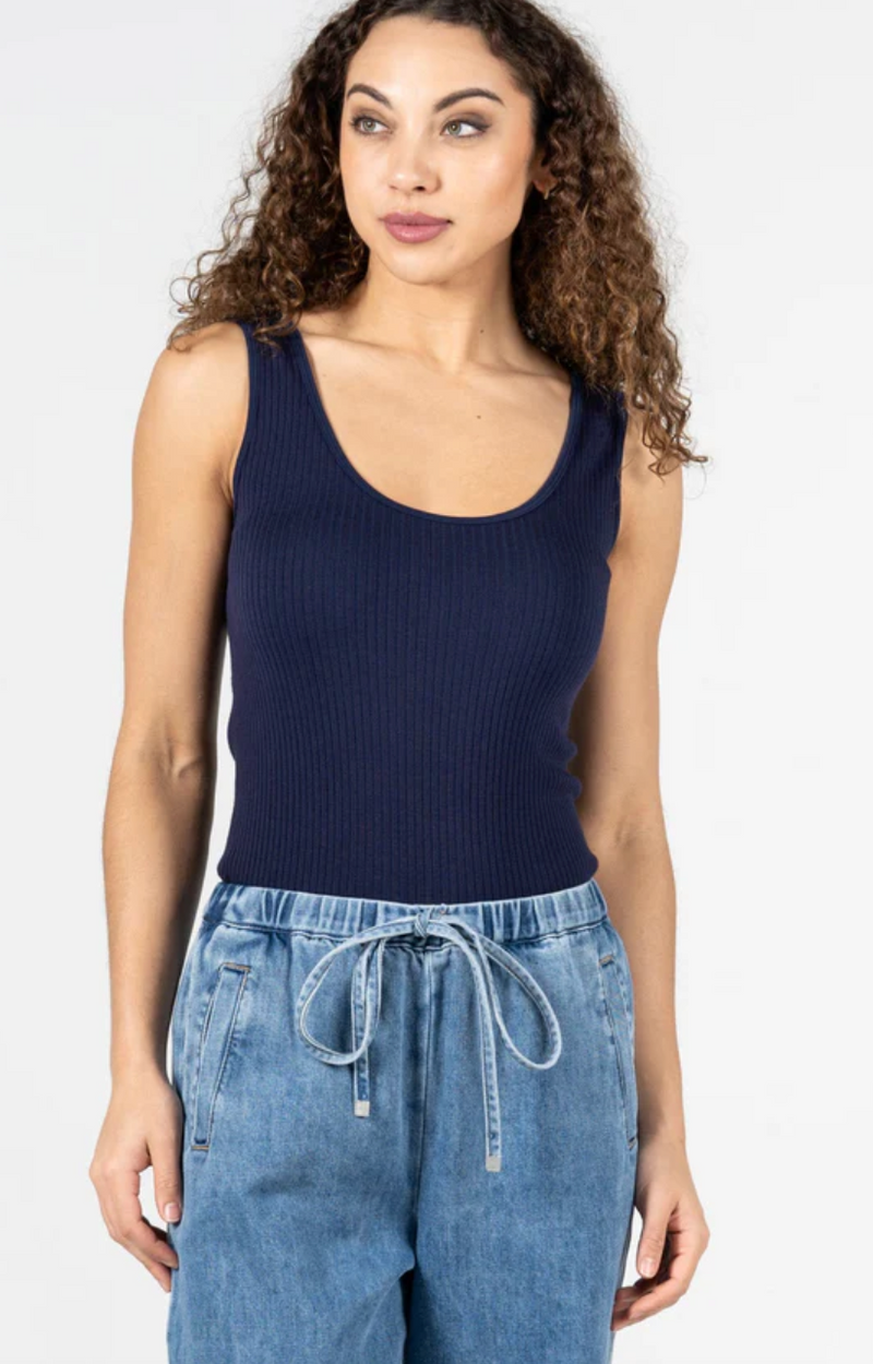 Cest Moi Seamless Rib Tank Navy