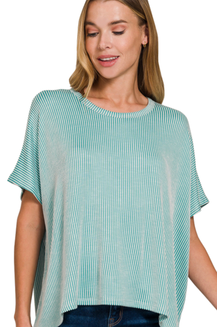 Zenana Oversized Ribbed Tee Light Teal