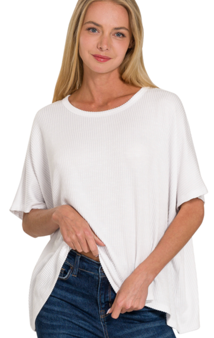 Zenana Oversized Ribbed Tee White