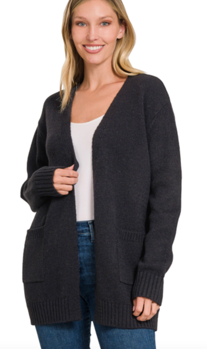 Zenana Pocket Cardigan Black
