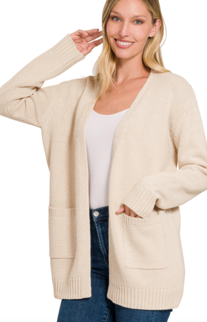 Zenana Pocket Cardigan Sand