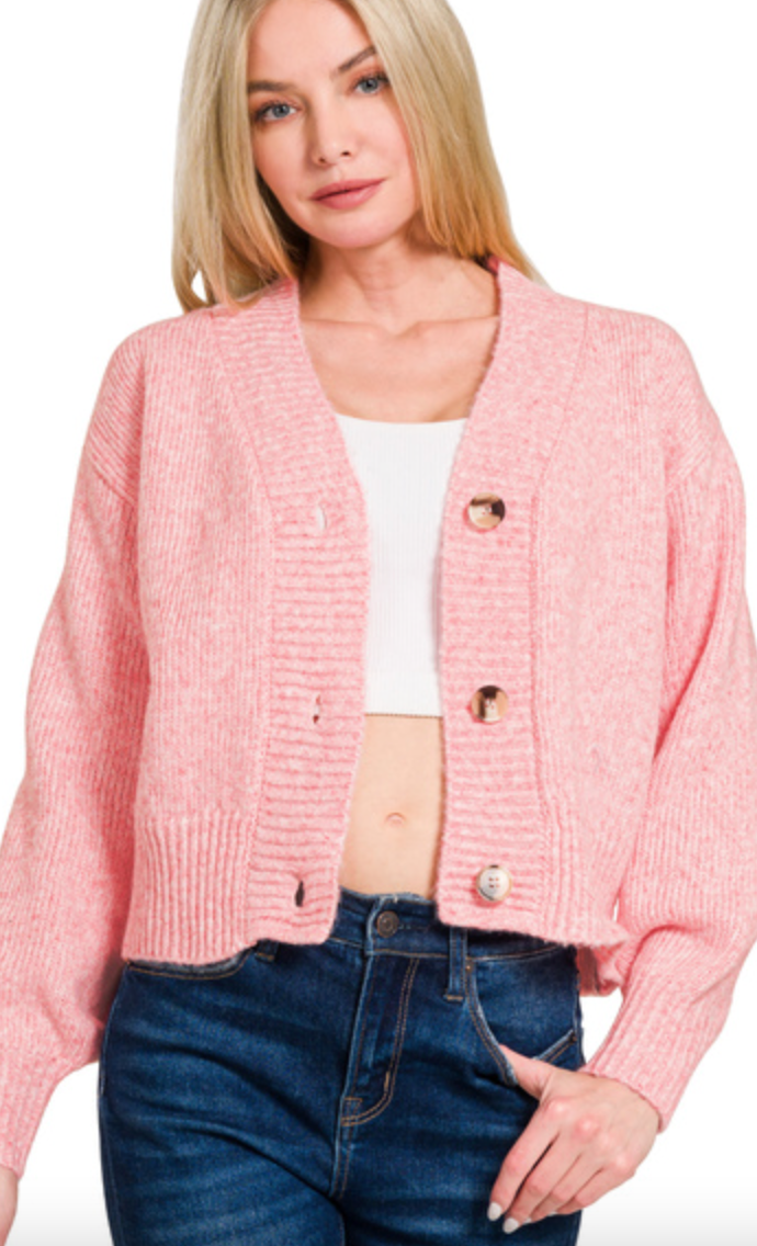 Zenana Button Cardigan In Rose Pink