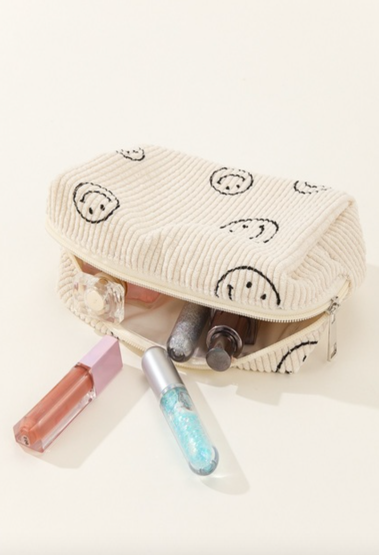 Zenana Cord Smile Cosmetic Bag Ivory