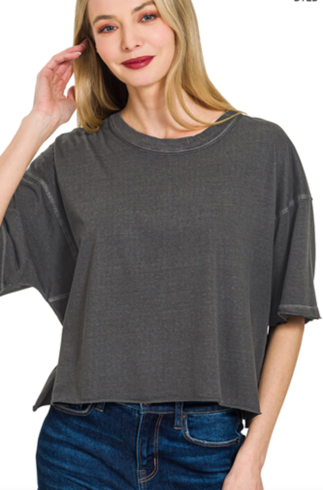 Zenana Cropped Boxy Tee Black