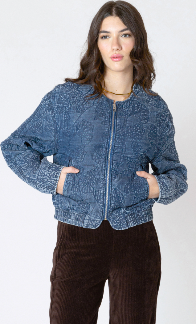 Dex Quilted Bomber Jacket Washed Indigo