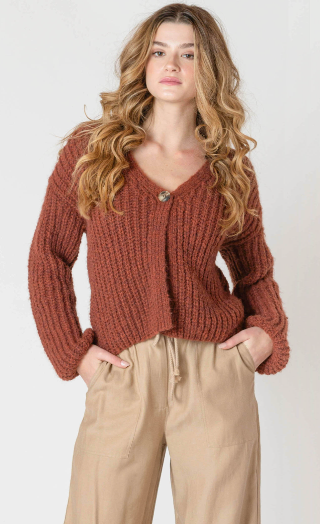 Room 34 Single Button Cardigan Cinnamon
