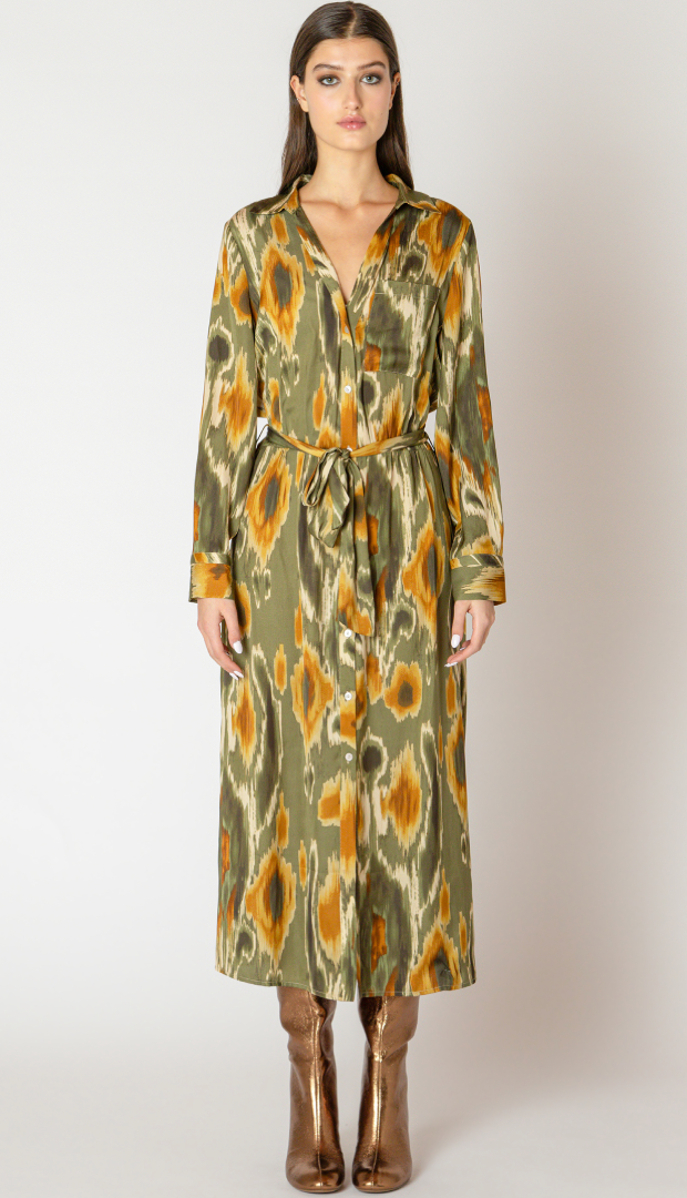 Black Tape Abstract Floral Print Dress Green