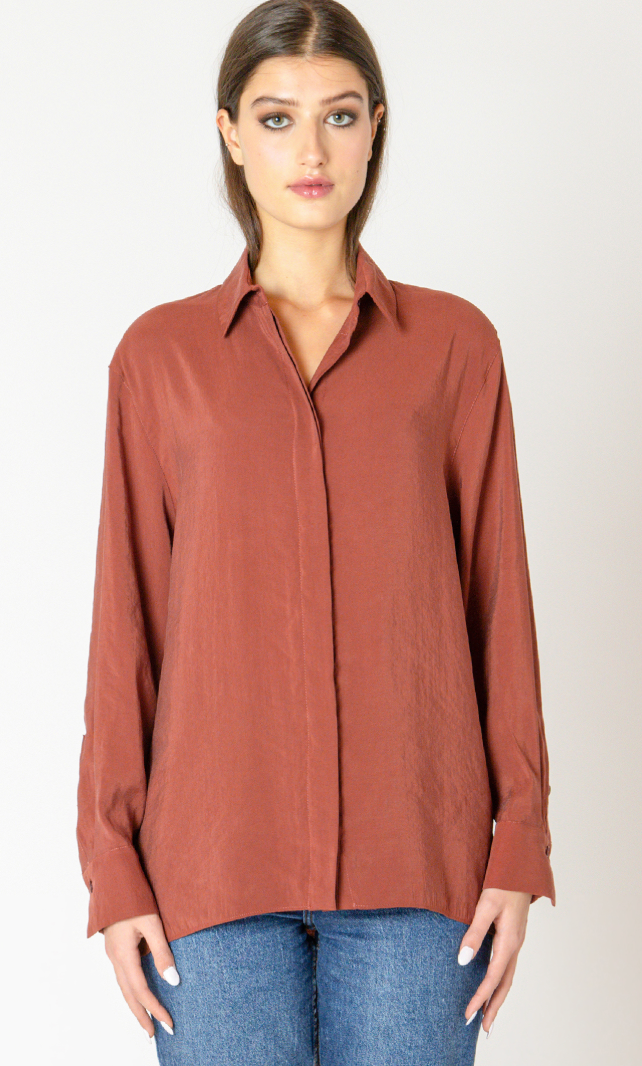 Black Tape Back Button Blouse Terracotta